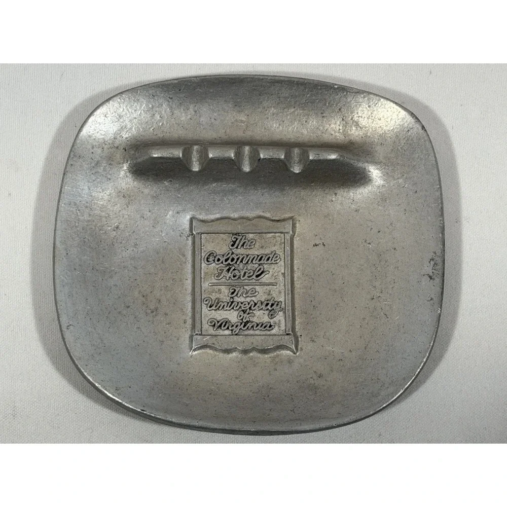 Vintage Pewter Ashtray Colonnade Hotel Virginia Old Money Retro Souvenir Decor